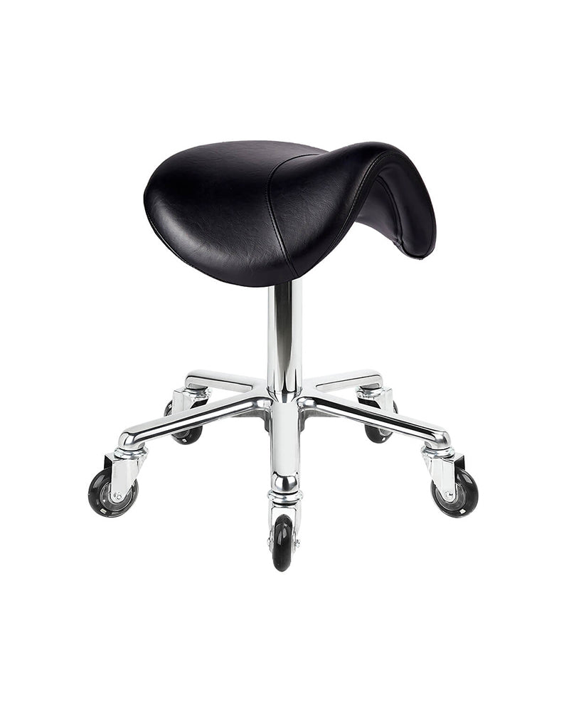 Saddle Black - Sort sadelstol med krom krydsfod
